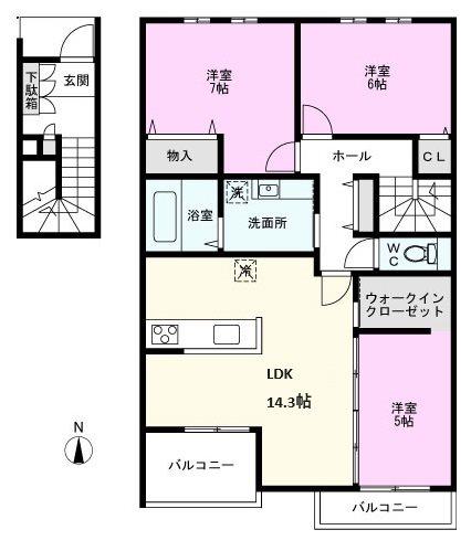 グランリエール(3LDK/2階)の間取り写真
