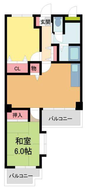 シュロス五月山I(2LDK/5階)の間取り写真