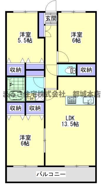 リアン都城(3LDK/4階)の間取り写真