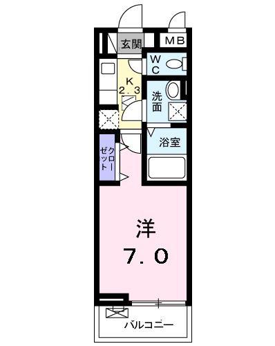 キングキャッスル弐番館(1K/1階)の間取り写真