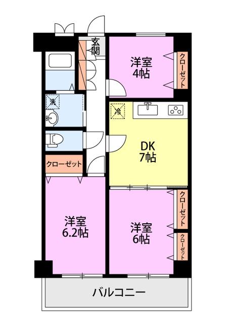 ロイヤル千歳21(3DK/6階)の間取り写真
