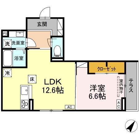 D-ROOM甲府市国母 B棟(1LDK/1階)の間取り写真