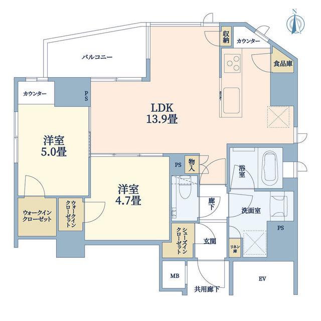 PREMIUM 大岡山(2LDK/4階)の間取り写真