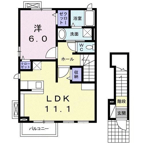 リクレイムA(1LDK/2階)の間取り写真