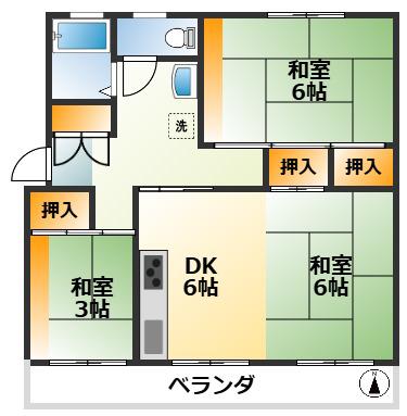 新多聞第2(3DK/5階)の間取り写真