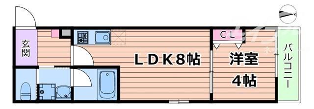 クレセント江坂(1LDK/1階)の間取り写真