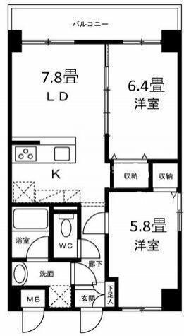 パルテンザB棟(2LDK/1階)の間取り写真