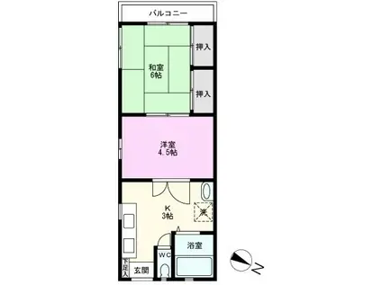 コーポ市川(2K/2階)の間取り写真