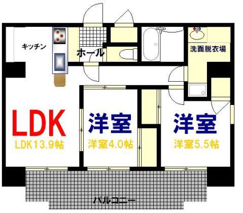 KATAYAMABLDG22(2LDK/9階)の間取り写真