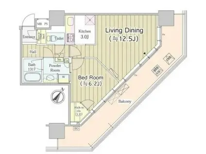 ユニゾンタワー(1LDK/18階)の間取り写真