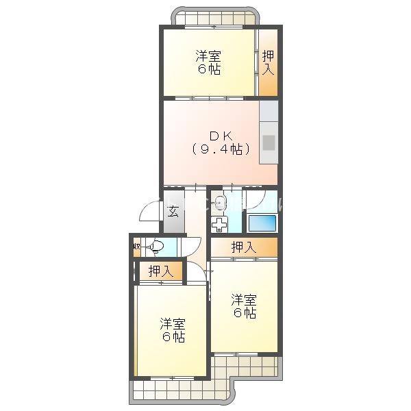 ナカスギマンション(3DK/3階)の間取り写真