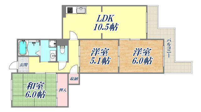 ハイツ栄光(3LDK/2階)の間取り写真