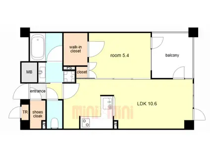 ダイナシティ夙川公園(1LDK/2階)の間取り写真