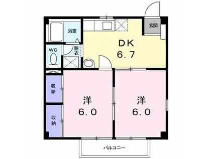 カーサしろやま I(2DK/1階)の間取り写真