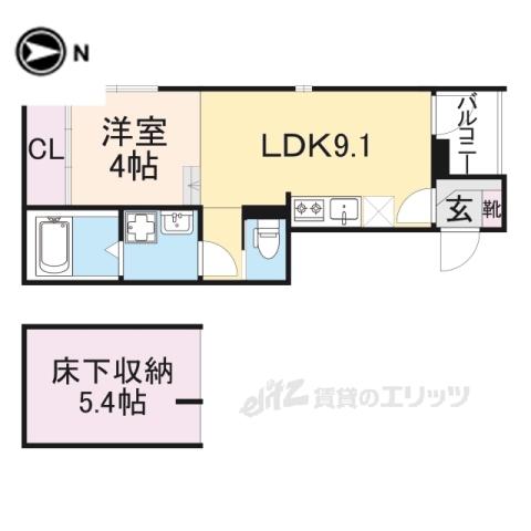 TUJIGAHANA淀(1LDK/1階)の間取り写真