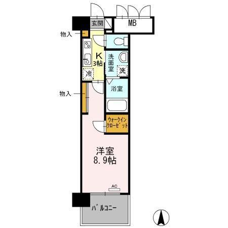 グランドソレイユ名駅(1K/9階)の間取り写真
