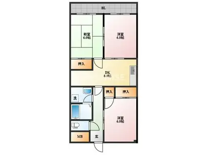 パティオ古舘B(3DK/4階)の間取り写真