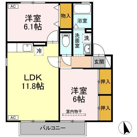 シャロームB棟(2LDK/2階)の間取り写真