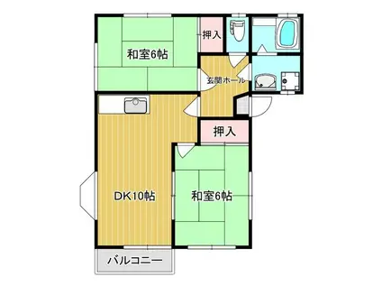コーポ木蓮I(2DK/2階)の間取り写真