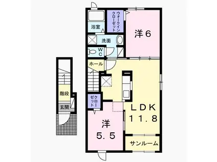 アイビーヒルB(2LDK/2階)の間取り写真