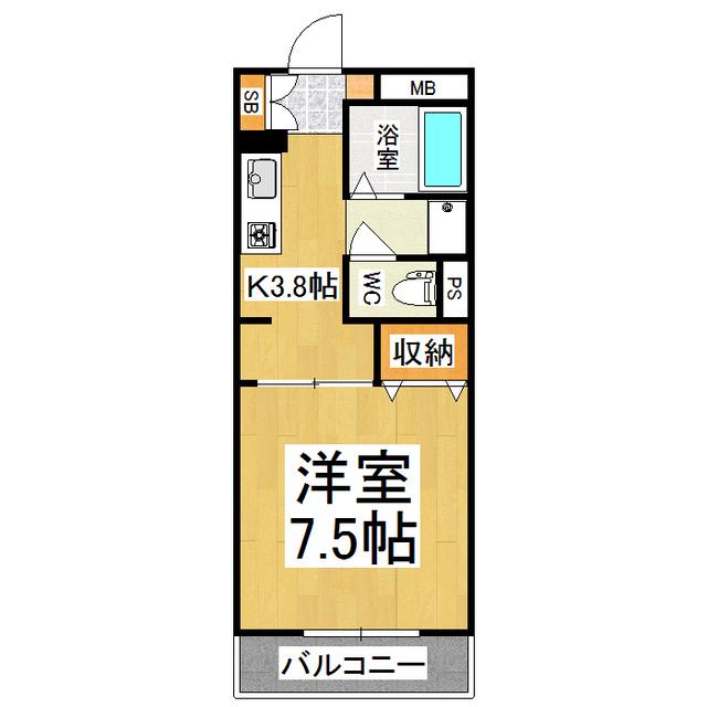 石芝イン・北(1K/1階)の間取り写真