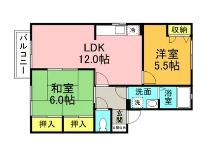 かなぐちあぱと(2LDK/2階)の間取り写真