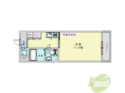 デュオン新大阪レジデンス(1K/15階)の間取り写真