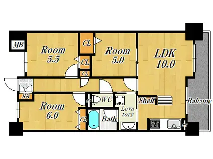 ライオンズクオーレ御幣島駅前ヴェルデ(3LDK/3階)の間取り写真