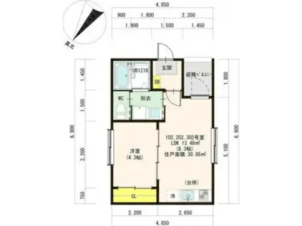 HT新富(1LDK/2階)の間取り写真