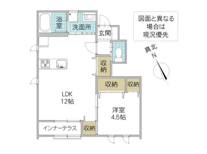 レーガベーネ千波 II B棟(1LDK/1階)の間取り写真