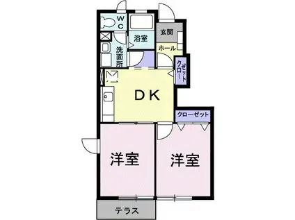 グラシュ・プレーヌI(2DK/1階)の間取り写真