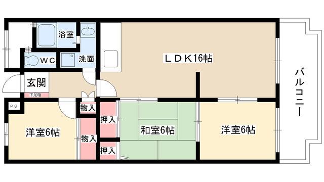 ヒルズ富士(3LDK/3階)の間取り写真