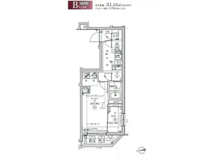 スクエアシティ中馬込(1LDK/2階)の間取り写真