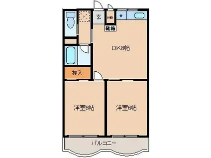 ネクスコート川上(2DK/1階)の間取り写真