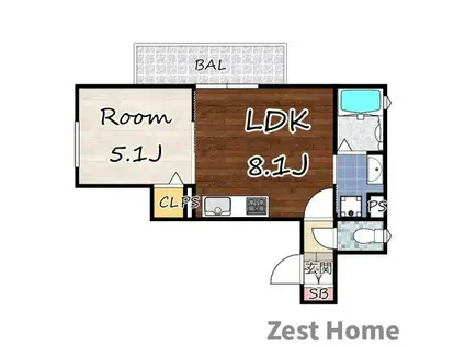 クリエオーレ崇徳院(1LDK/1階)の間取り写真