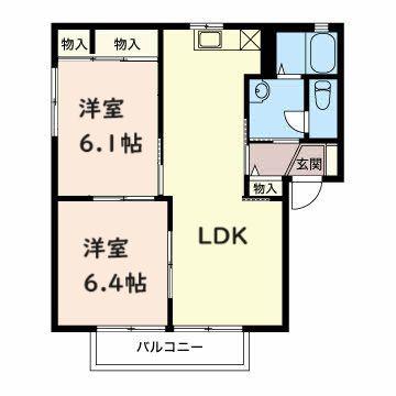 ディアステージ A棟(3DK/2階)の間取り写真
