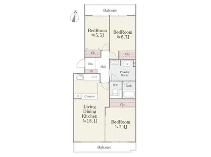 ラポール中川(3LDK/2階)の間取り写真