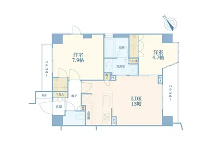 オープンレジデンシア代官山ザ・ハウス(2LDK/5階)の間取り写真