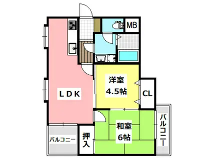 三井マンション(1LDK/2階)の間取り写真