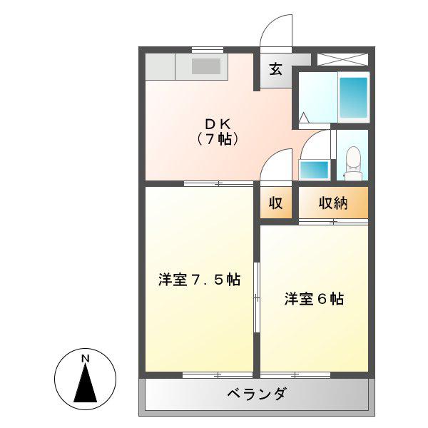 アクティブシティB(2DK/3階)の間取り写真