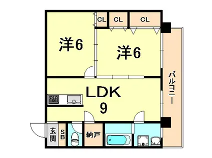 福井ビル(2LDK/4階)の間取り写真