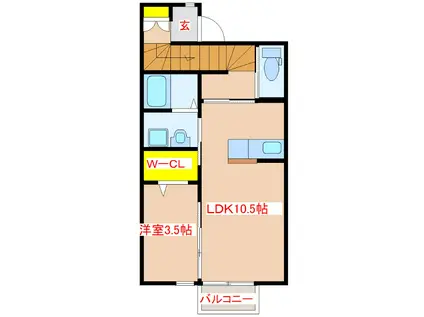 MONREVE A棟(1LDK/2階)の間取り写真