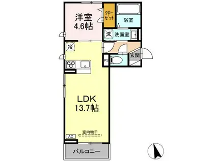 スカイハイ天神町(1LDK/2階)の間取り写真