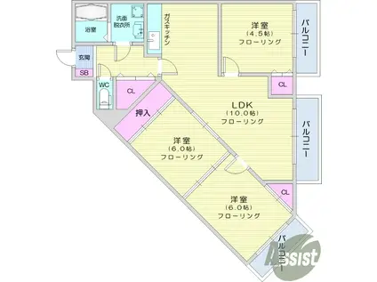 DIOKAN(3LDK/1階)の間取り写真