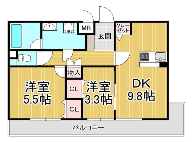 ブライトガーデン(2DK/2階)の間取り写真