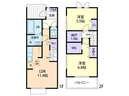 5/1君津市人見五丁目テラスハウス(2LDK/1階)の間取り写真