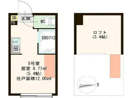オードリー22(ワンルーム/2階)の間取り写真