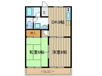 ヒルズツー(2DK/1階)の間取り写真