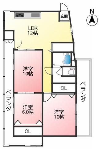 ラムール五位の池(3LDK/2階)の間取り写真
