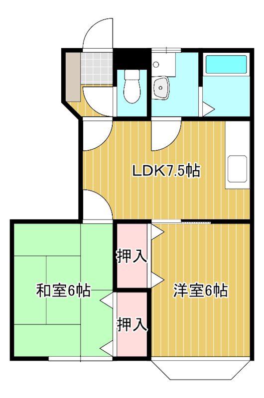 リベルテ白石F(2DK/1階)の間取り写真
